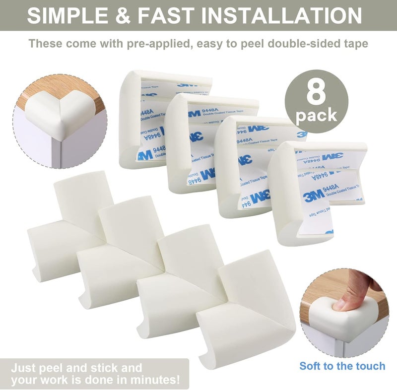 AIXMEET 8 Pack Soft Corner Protector Baby Proofing Edge and Corner Guards, Safety Pre-Taped Rubber Foam,Child Safety Furniture Bumper, Corner Protectors for furniturey, Soft Sponge Table Corners, White - Image 4